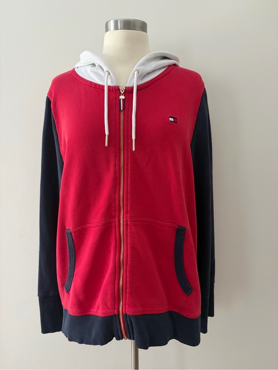 Tommy Hilfiger Tops - Tommy Hilfiger Retro Colorblock French Terry Red Navy Zip-Up Hoodie XL Preppy